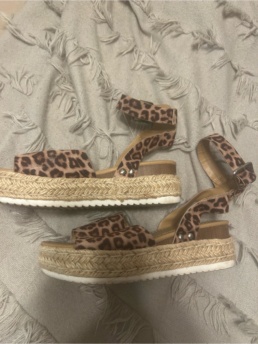 Soda Leopard Print Espadrille Platform Sandals - Brown